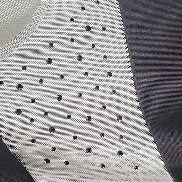 deb, black with white mesh and black rhinestone peplum dress - Picture 3 of 5